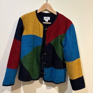 GRAFF Colorblock Knit Jacket in Red, Blue, Green & Mustard